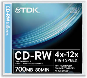 TDK CD-RW Rewritable Disk Cased 4x-12x Speed
