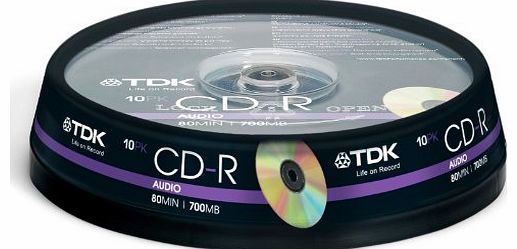 TDK CD-RXG80CB10 CD-R Audio 700MB 40x 10 pack Cakebox