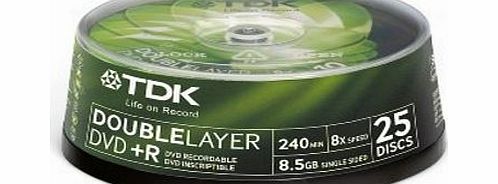 TDK DVD R85DLCBEC25 DVD R 8x Double Layer 25pc