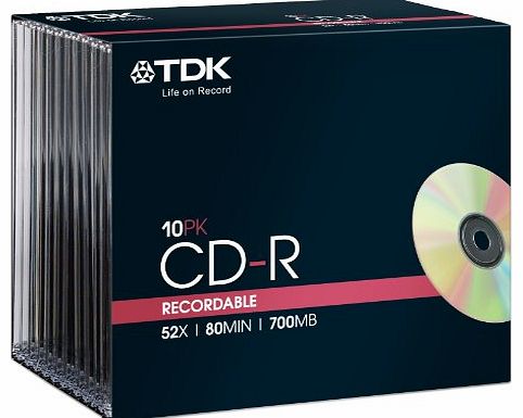 TDK T18765 700MB 52x Speed 80min CD-R - Slim Jewel Case x 10