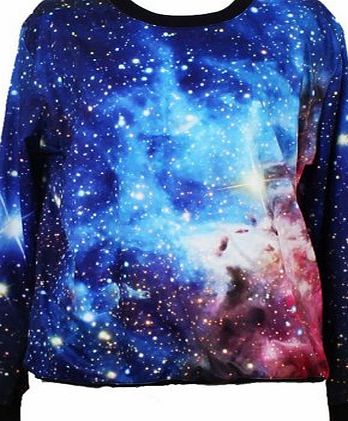 TDOLAH Neon Galaxy Jumpers Colorful Patterned Sweatshirts Printed Women Sweaters (Free Size, Galaxy blue)