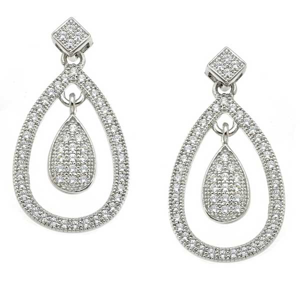 Tear Drop Sterling Silver Earrings with CZ Stones