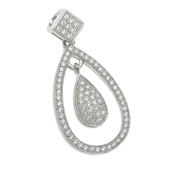 Tear Drop Sterling Silver Pendant with CZ Stones