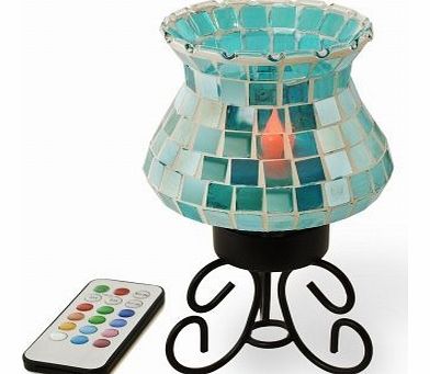 TechAffect Wireless Table Lamp - Decorative Mosaic Glass light with Remote Control - Multicolour LED Candle light with Timer Control