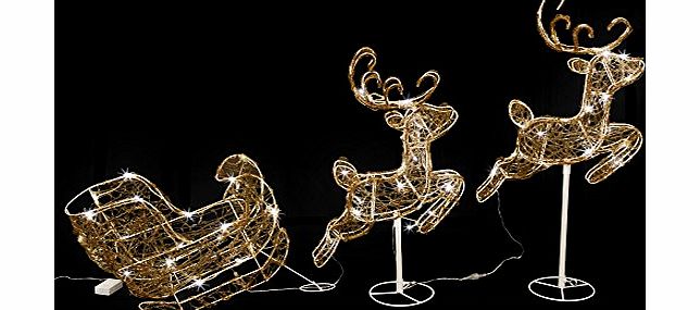 TecTake 2x outdoor reindeer with sleigh christmas LED decoration garden lights xmas deco