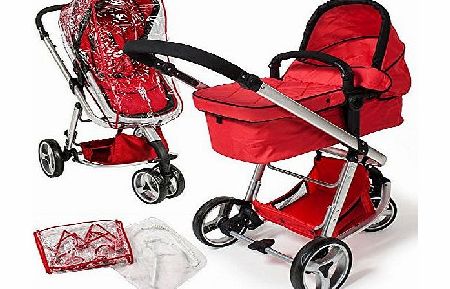 TecTake 3 in 1 Pushchair stroller combi stroller buggy baby jogger travel buggy kids stroller red with mosquito net   rain cover
