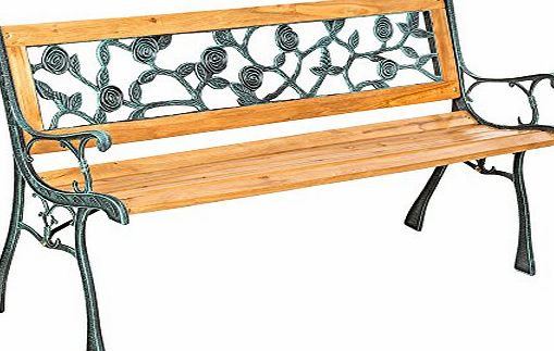TecTake 3 Seater Wooden Slat Garden Bench Seat Lattice Style Cast Iron Legs 127 x 51 x 73cm