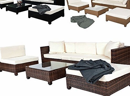 TecTake Luxury rattan aluminium garden furniture sofa set outdoor wicker   2 sets for exchanging the upholstery -different colours- (Mixed-Brown)