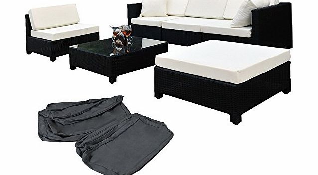 Luxury Rattan Aluminium Garden Furniture Sofa Set Outdoor Wicker black + 2 Sets For Exchanging The Upholstery (beige/grey)