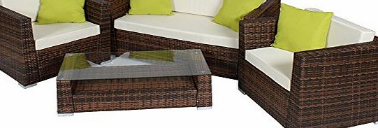 TecTake Luxury rattan aluminium garden furniture sofa set outdoor wicker with glass table   4 extra pillows -different colours- (Mixed-Brown)