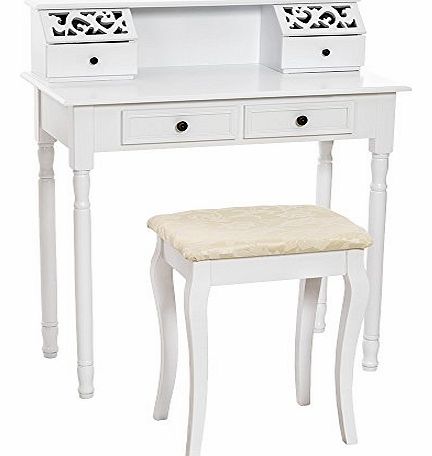TecTake Make up table dressing vanity room bedroom desk with stool and 4 drawers white