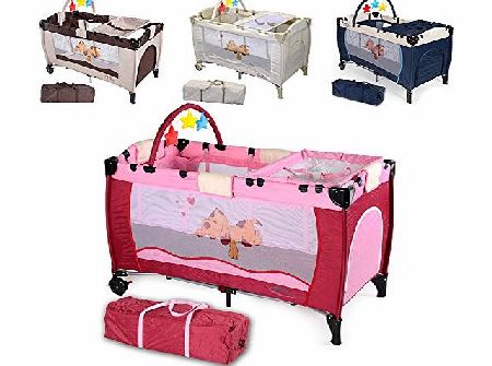 TecTake New portable child baby travel cot bed playpen with entryway -different colours- (Pink)