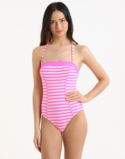 Neon Stripe Celista Bandeau Swimsuit - Pink