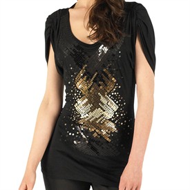 Ted Baker Womens Noctil Sequin Front T-Shirt Black