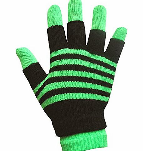 TeddyTs Boys amp; Girls Unisex Neon Stripes Magic 2 in 1 Winter Gloves with Fingerless Gloves (Neon Green)