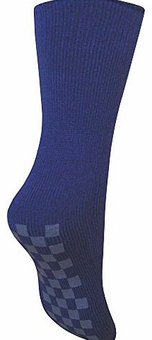 Boys & Girls Unisex Warm Thermal Non Slip Gripper Slipper Socks (UK Shoe 4-6 (EUR 37-39), Navy Blue)