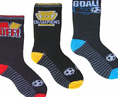 Boys Black Super Soft Footy Mad Football Socks (3 Pair Multi Pack) (UK Junior Shoe Size 9-12 (EUR 27-30))