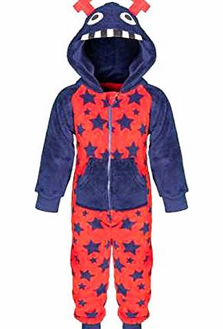 Boys Thermal Super Soft & Fluffy Monsters All In One Onesie Pyjamas (3-4 Years, Red & Navy Blue)