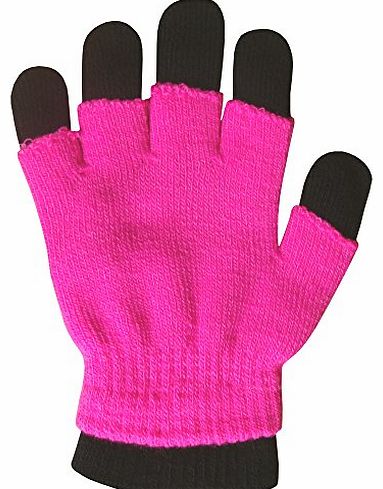 Childrens & Teenagers Neon 2 in 1 Thermal Winter Gloves with Fingerless Gloves (Neon Pink)