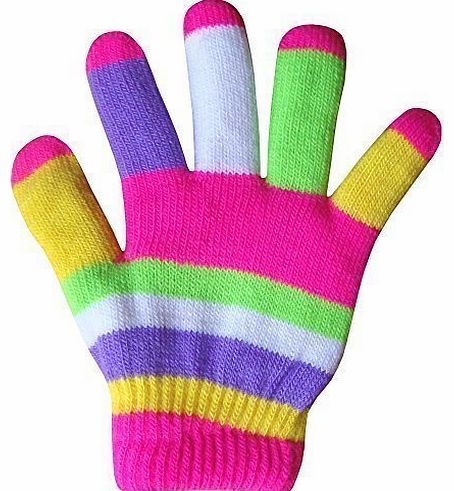 Childrens Padded Colourful Magic Rainbow Winter Stretch Gloves (Candy Pink)