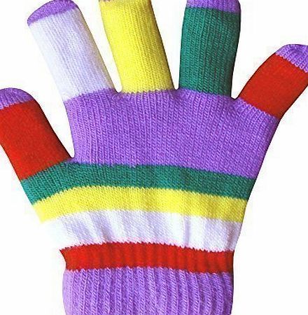 TeddyTs Childrens Padded Colourful Magic Rainbow Winter Stretch Gloves (Purple)