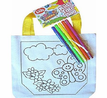 TeddyTs Childrens Tote Shopping Travel Bag amp; Colouring Set (Butterfly Yellow)
