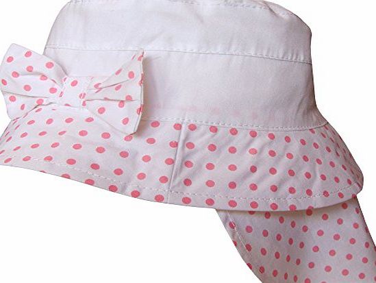 TeddyTs Girls amp; Toddlers Pretty Polka Dot Bow Bucket Style Legionnaire Summer Sun Hat (6-12 Months (48cm), Pink Polka Dot)