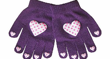 TeddyTs Girls Hearts amp; Flowers Design Magic Stretch Thermal Winter Gloves (Purple Hearts)