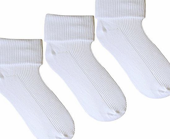 TeddyTs Girls Plain White Cotton Rich Turnover Top Ankle Socks (3 Pair Multi Pack) (UK Infant Shoe 9-12)
