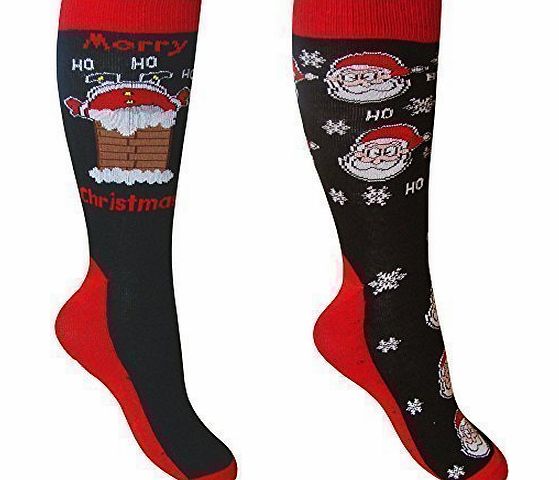 Mens Funky Colourful Novelty Festive Christmas Socks (2 Pair Multi Pack) (Chimney amp; Snowflake Santa Claus)