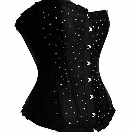 Teenloveme Women Sexy Rhinestone-embedded Boned Burlesque Corset Overbust Bustier Tops (XL, Black)