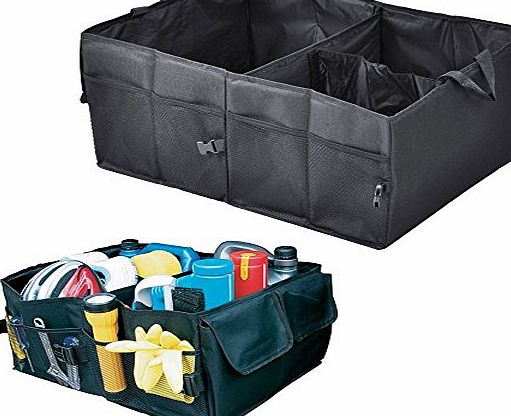 2 in 1 Car Boot Organiser / Foldable Heavy Duty Jumbo Bag Shopping Tidy Storage - Car and Tool Organizer - Black