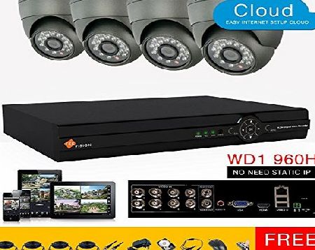 CCTV System Complete kit 4x 700TVL Outdoor Cameras 4 Ch DVR Hard Drive 2000GB 2TB HDD TEKVISION