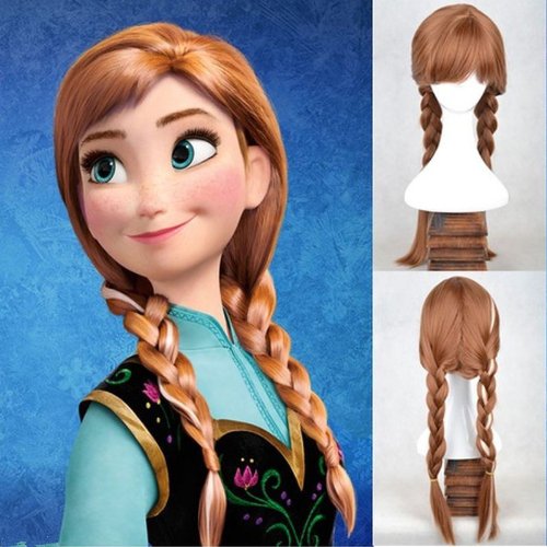 Tengs New Disney Princess Frozen Snow Queen Anna Brown Weave Ponytail Cosplay Wig