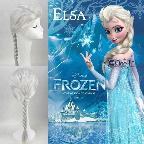 Tengs New Disney Princess Frozen Snow Queen Elsa Silver Weave Ponytail Cosplay Wigs