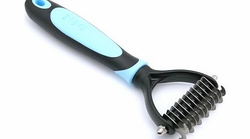 Tera Pet Fur Knot Cutter Remove Rake / Grooming Shedding / Brush Comb Rake / Dog Cat Long Short Hair / Metal Blade / Blue