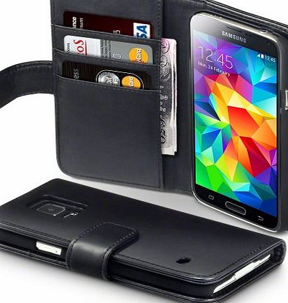  Real Leather Wallet Case/Cover/Pouch/Holster with Card Slot and Bill Compartment for Samsung Galaxy S5 - Black