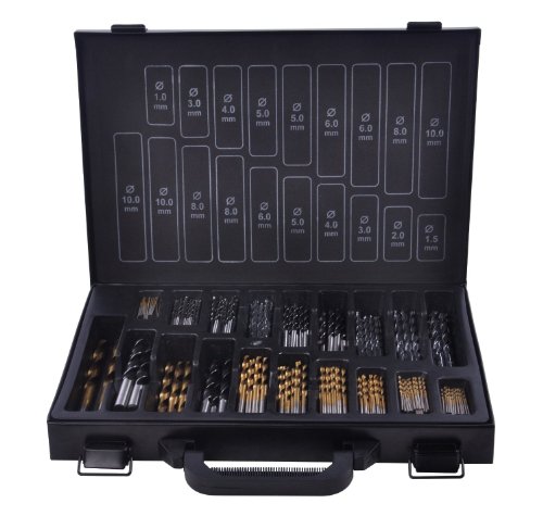 170 Piece HSS Drill Bit Set for Masonry, Wood and Steel + Steel Carry Case