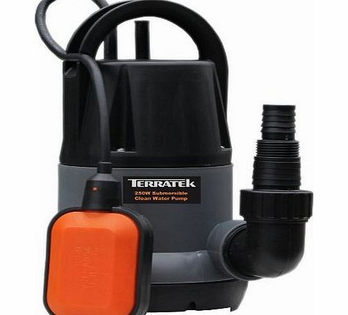 Terratek 250W Submersible clean water pump with Automatic float switch for level control