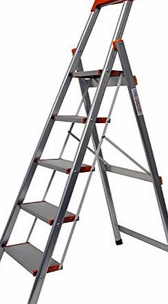 Terratek 5 Step Ladder with Tool Tray -5-Tread,Lightweight easy to carry, Heavy Duty,150 kg Capacity Aluminium Stepladder
