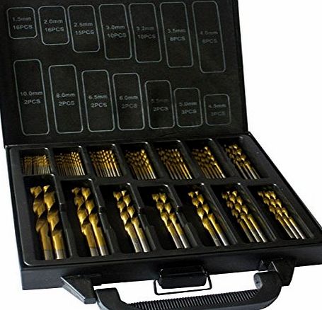 99 Piece High Speed Titanium Nitride Twist Drill bit Set Comes complete with carry case. Sizes 1.5mm - 10mm