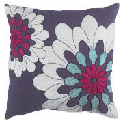 Tesco Bold Floral Embroidered Cushion, Purple,