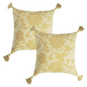 Damask Chenille Cushion, Gold, Twinpack