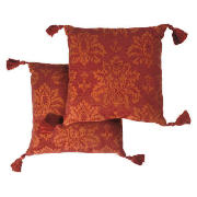 Tesco Damask Chenille Tassel Cushion , Berry