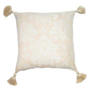 tesco Damask Chenille Tassel Cushion , Natural