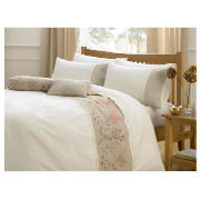 Tesco Dell Embroidered Duvet Set Double, Stone/Red