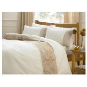 Tesco Dell Embroidered Duvet Set King, Stone/Red