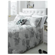 tesco Designer Rose Print Duvet Set Double, Silver