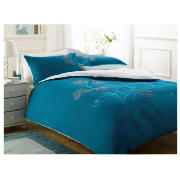 Tesco Fan Embroidered Kingsize Duvet Set, Teal