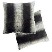 tesco Faux Fur Cushion Stripe Grey, Twinpack